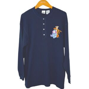 Vintage Disney Store waffle knit henley Tigger and Eeyore‎ Size L